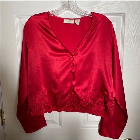Victoria’s Secret Vintage Gold Label Red Satin Embroidered Top - Picture 1 of 8